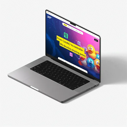 Laptop displaying the colorful Amazing Games homepage