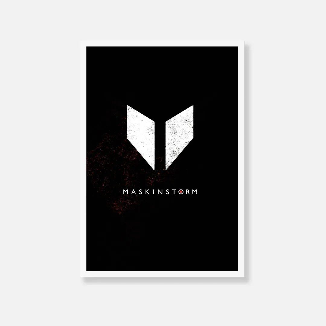 Black Maskinstorm poster with a white geometric symbol